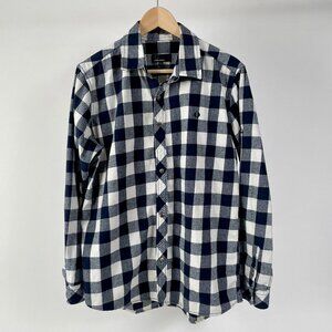 Fred Perry Large Check Long Sleeved Gingham Shirt, Navy/White, Size XL